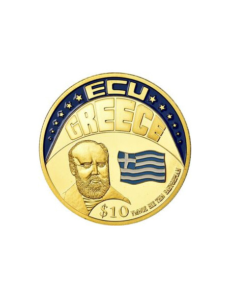 Awers monety Liberia 10 Dolarów 2001 ECU Grecja