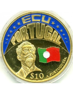 Awers monety Liberia 10 Dolarów 2001 ECU Portugalia