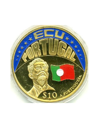 Awers monety Liberia 10 Dolarów 2001 ECU Portugalia