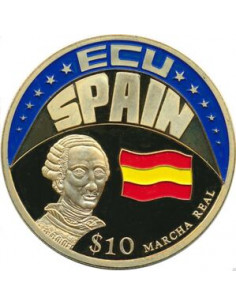Awers monety Liberia 10 Dolarów 2001 ECU Hiszpania