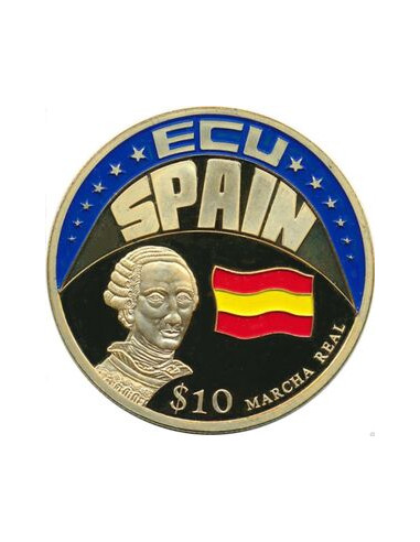 Awers monety Liberia 10 Dolarów 2001 ECU Hiszpania