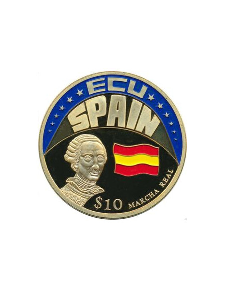 Awers monety Liberia 10 Dolarów 2001 ECU Hiszpania