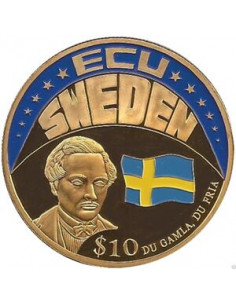 Awers monety Liberia 10 Dolarów 2001 ECU Szwecja