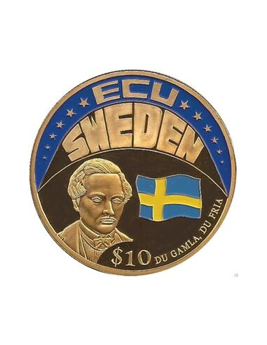 Awers monety Liberia 10 Dolarów 2001 ECU Szwecja