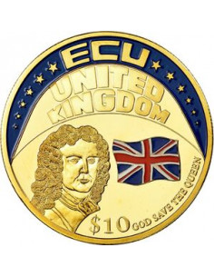 Awers monety Liberia 10 Dolarów 2001 ECU Zjednoczone Królestwo