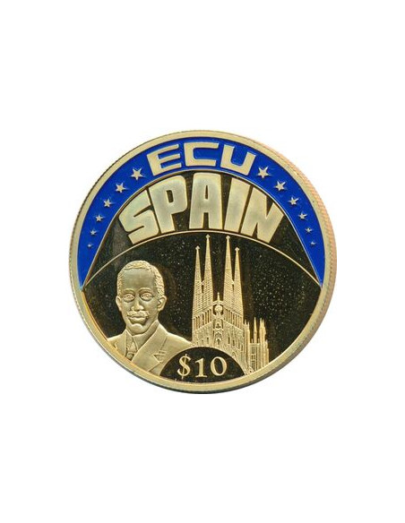 Awers monety Liberia 10 Dolarów 2002 ECU HISZPANIA