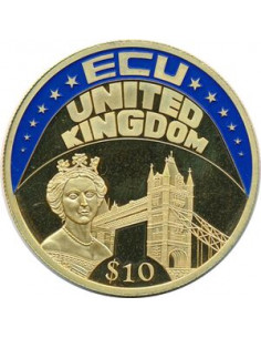 Awers monety Liberia 10 Dolarów 2002 ECU Zjednoczone Królestwo