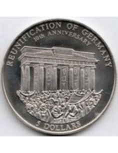 Awers monety Liberia 5 Dolarów 2000 10. rocznica zjednoczenie Niemiec