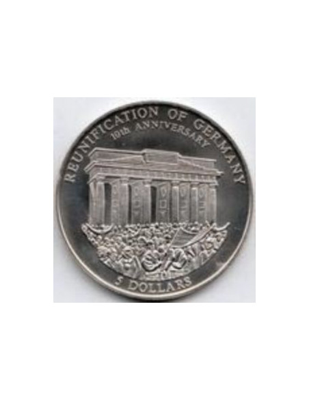 Awers monety Liberia 5 Dolarów 2000 10. rocznica zjednoczenie Niemiec