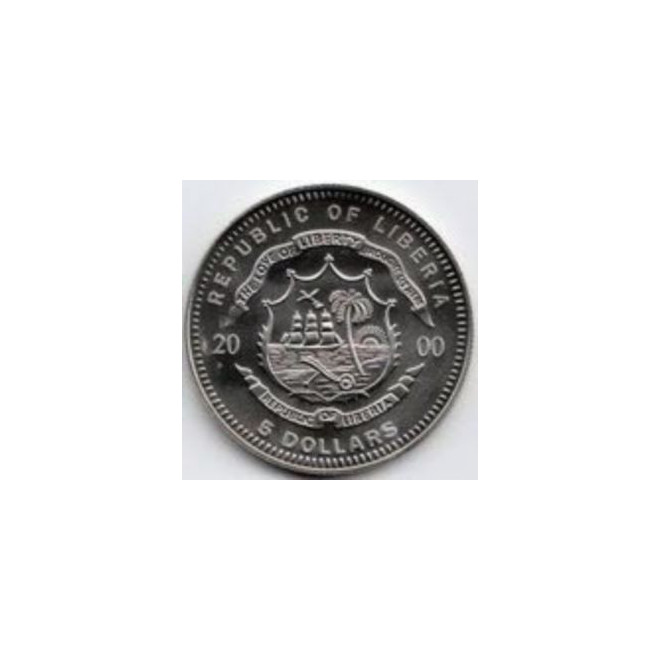 Rewers monety Liberia 5 Dolarów 2000 10. rocznica zjednoczenie Niemiec