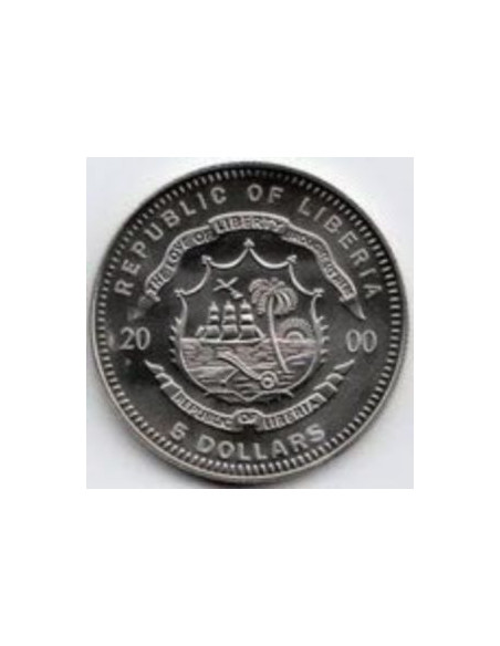 Rewers monety Liberia 5 Dolarów 2000 10. rocznica zjednoczenie Niemiec