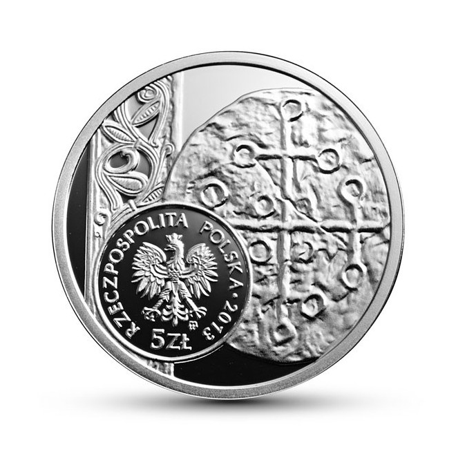 Rewers monety 5 zł 2013 Historia Monety Polskiej – denar Bolesława Chrobrego