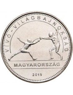 Awers monety Węgry 50 Forint 2019 Mistrzostwa Świata FIE w szermierce