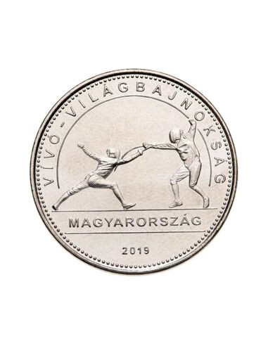 Awers monety Węgry 50 Forint 2019 Mistrzostwa Świata FIE w szermierce