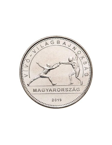Awers monety Węgry 50 Forint 2019 Mistrzostwa Świata FIE w szermierce