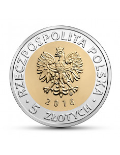 Awers monety 5 zł 2016 Odkryj Polskę – Księży Młyn w Łodzi 2
