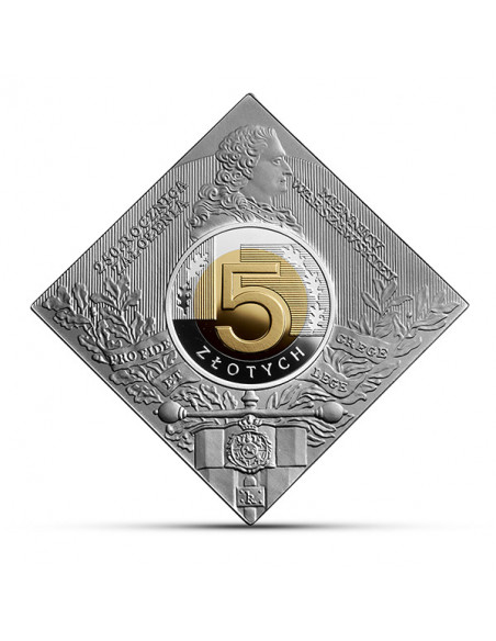 Awers monety 5 zł 2016 250. rocznica założenia Mennicy Warszawskiej