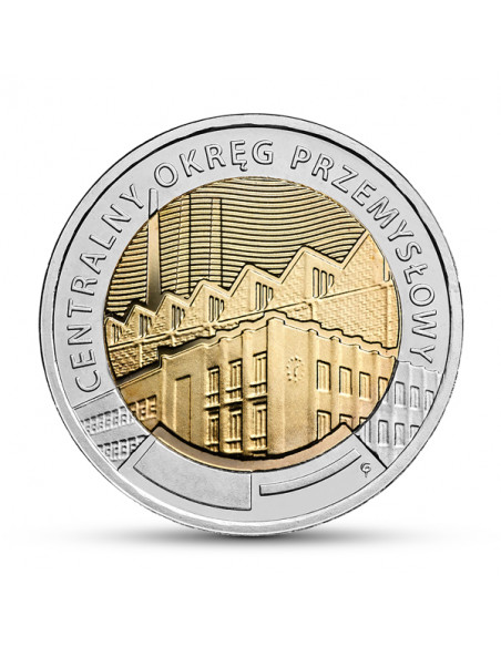 Awers monety 5 zł 2017 Odkryj Polskę – Centralny Okręg Przemysłowy