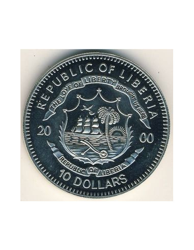 Awers monety Liberia 10 Dolarów 2000 Statua Wolności