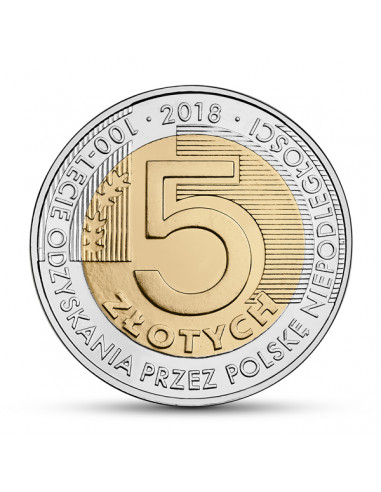 5 zł 2018 - Moneta z okolicznościowym napisem 100-lecie odzyskania przez Polskę niepodległości