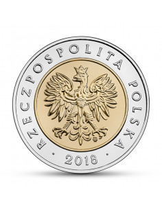 Awers monety 5 zł 2018 Moneta z okolicznościowym napisem 100lecie odzyskania przez Polskę niepodległości 2