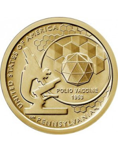 Awers monety USA 1 Dolar 2019 Szczepionka przeciw polio Pensylwania