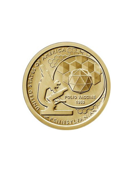 Awers monety USA 1 Dolar 2019 Szczepionka przeciw polio Pensylwania