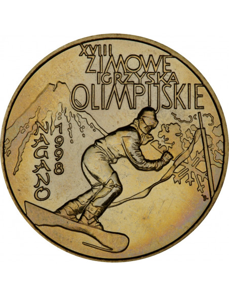 Awers monety 2 zł 1998 XVIII. Zimowe Igrzyska Olimpijskie w Nagano