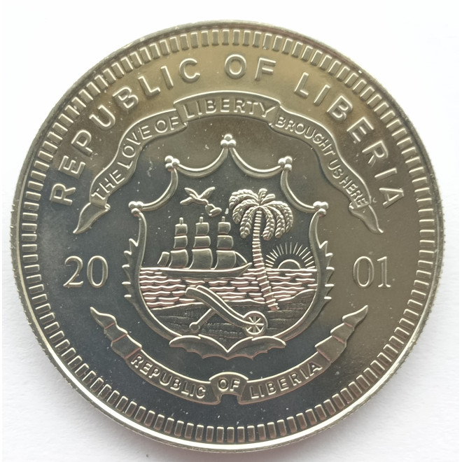 Rewers monety Liberia 5 Dolarów 2001