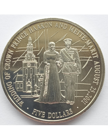 Awers monety Liberia 5 Dolarów 2001