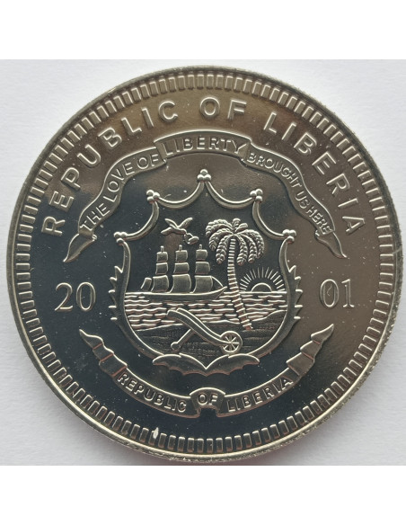 Rewers monety Liberia 5 Dolarów 2001