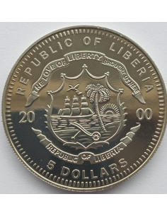 Awers monety Liberia 5 Dolarów 2000 2