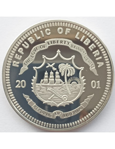 Awers monety Liberia 5 Dolarów 2001 2