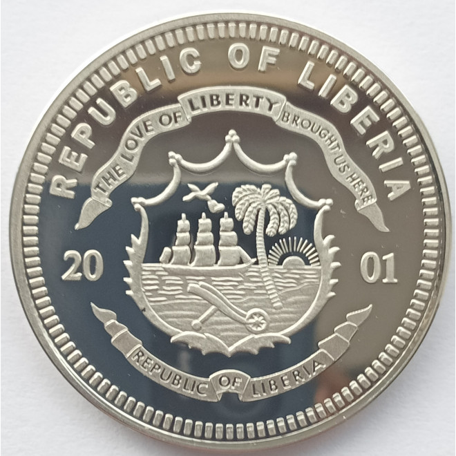 Rewers monety Liberia 5 Dolarów 2001