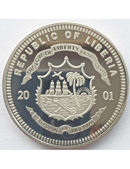 Rewers monety Liberia 5 Dolarów 2001