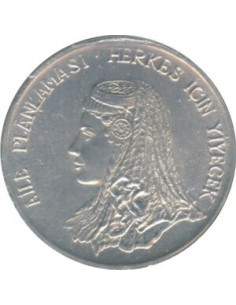 Awers monety Turcja 5 Kuruszy FAO głowa panny młodej