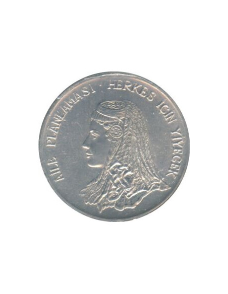 Awers monety Turcja 5 Kuruszy FAO głowa panny młodej