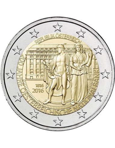 Awers monety 2 euro 2016 200 lat Austriackiego Banku Narodowego