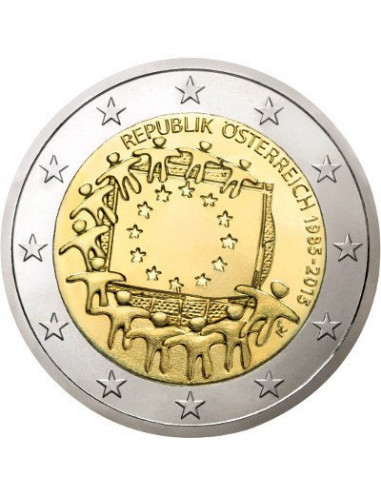 Awers monety 2 euro 2015 30lecie istnienia flagi europejskiej Austria