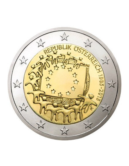 Awers monety Austria 2 euro 2015 30lecie istnienia flagi europejskiej Austria