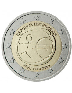 Awers monety Austria 2 euro 2009 10lecie wprowadzenia systemu euro Austria