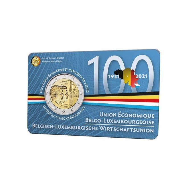 Awers monety Belgia 2 euro 2021 100lecie Unii Ekonomicznej BelgijskoLuksemburskiej wersja francuska
