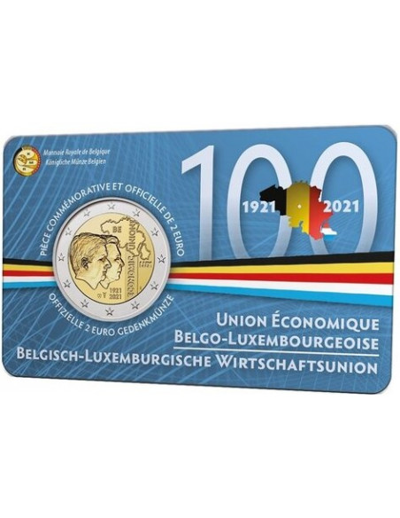 Awers monety Belgia 2 euro 2021 100lecie Unii Ekonomicznej BelgijskoLuksemburskiej wersja francuska