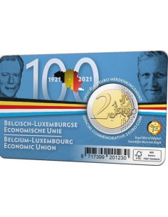 Awers monety Belgia 2 euro 2021 100lecie Unii Ekonomicznej BelgijskoLuksemburskiej wersja francuska 2