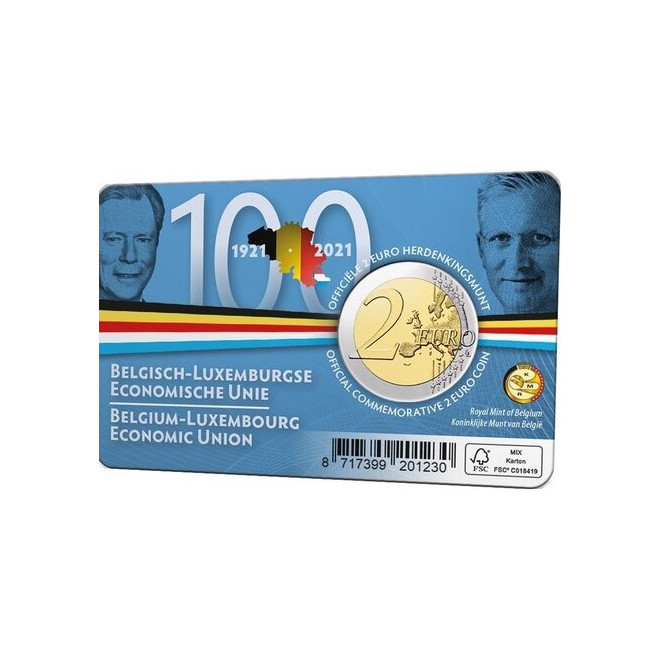 Rewers monety Belgia 2 euro 2021 100lecie Unii Ekonomicznej BelgijskoLuksemburskiej wersja francuska