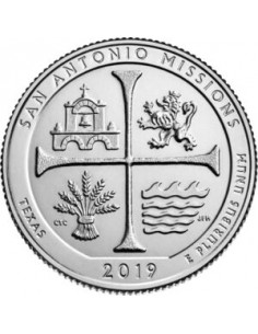 Awers monety 25 centów / ćwiartka 2019 Narodowy Park Historyczny Misja San Antonio