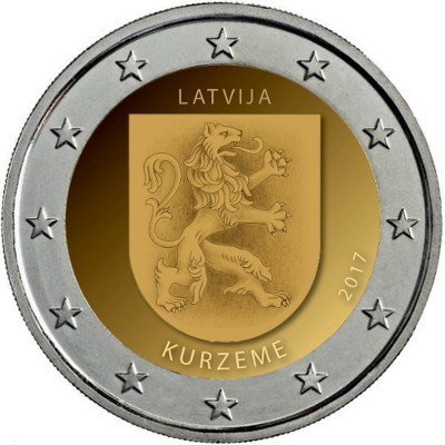 Awers monety okolicznościowej 2 euro w temacie Kurlandia﻿