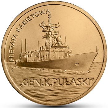 Rewers monety Fregata rakietowa „Gen. K. Pułaski” - emisja z dnia 12 sierpnia 2013