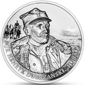Rewers polskiej srebrnej monety poświęconej majorowi Dobrzańskiemu Hubalowi