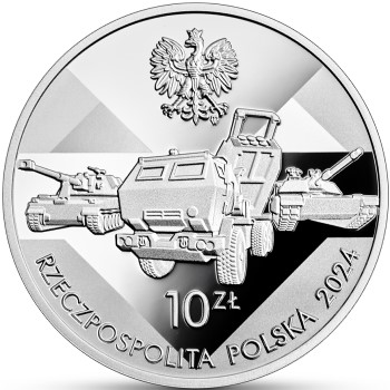 Awers srebrnej monety w temacie 25. Rocznica Polski w NATO